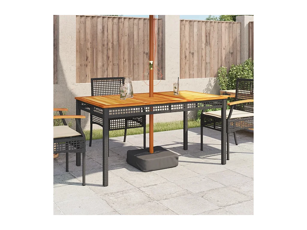 Table de jardin noir 140x80x75 résine tressée et bois acacia