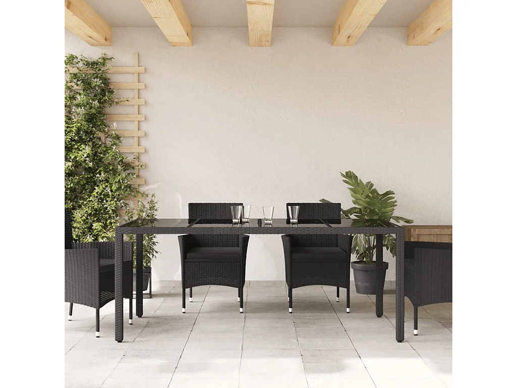 Table de jardin dessus en verre Noir 190x90x75 Résine tressée