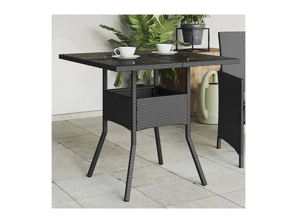 Table de jardin dessus en verre noir 80x80x75 résine tressée