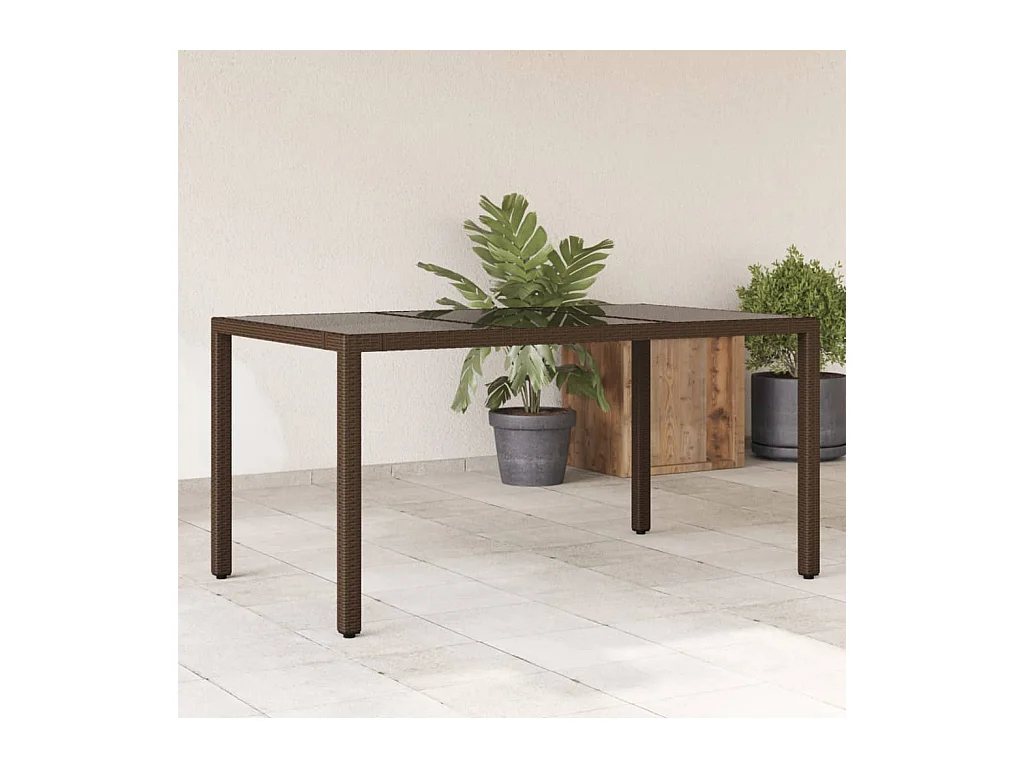 Table de jardin avec dessus en verre marron résine tressée