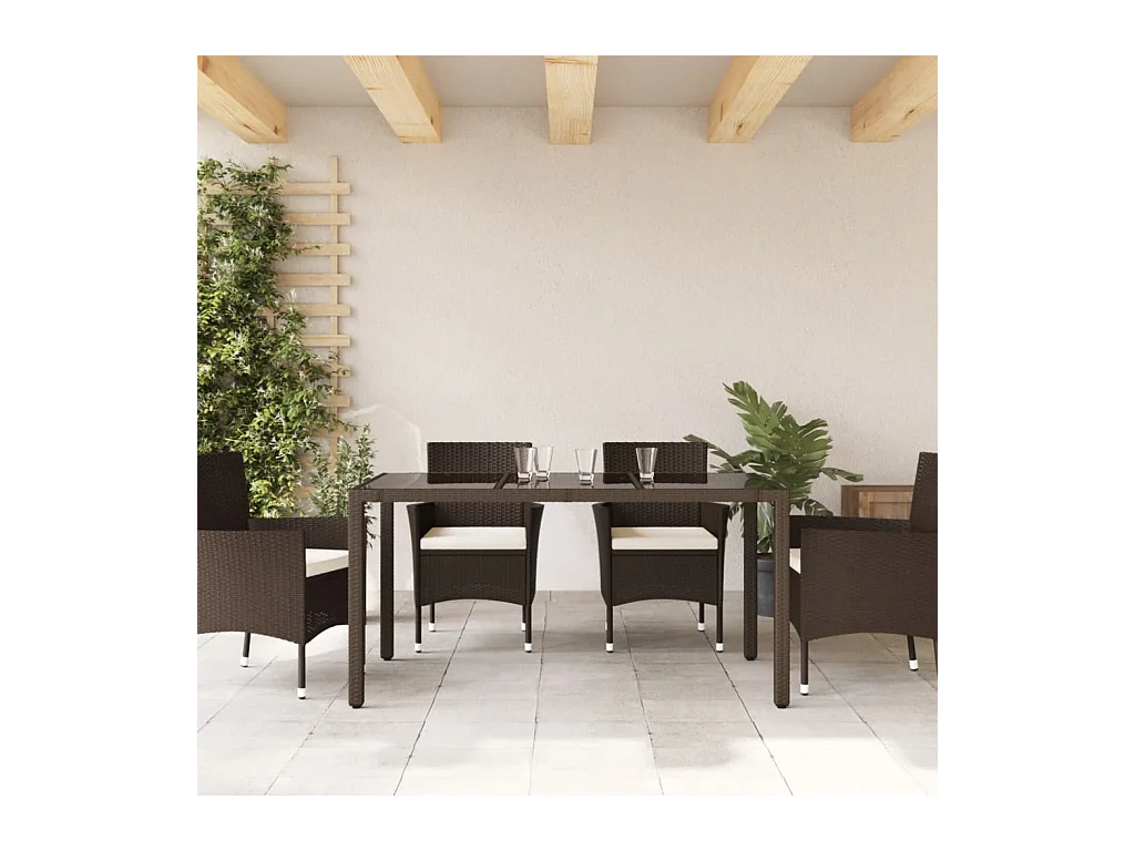 Table de jardin avec dessus en verre marron résine tressée