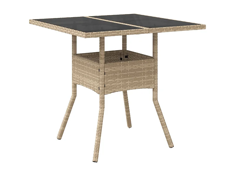 Table de jardin dessus en verre beige 80x80x75 résine tressée