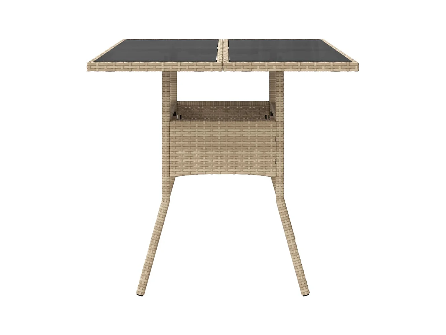 Table de jardin dessus en verre beige 80x80x75 résine tressée