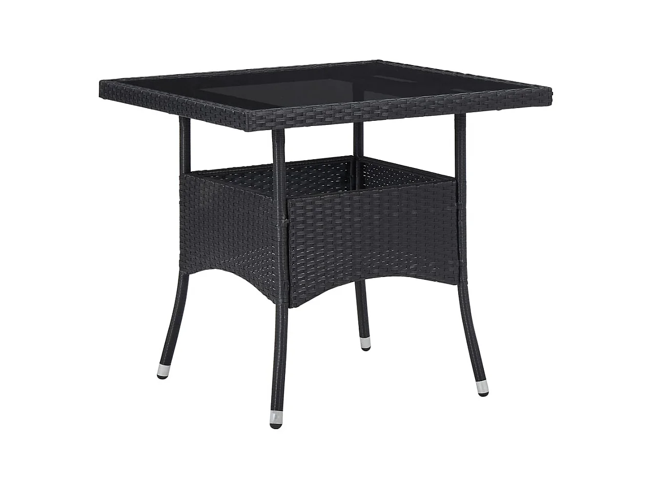 Table à manger d'extérieur Noir Résine tressée et verre