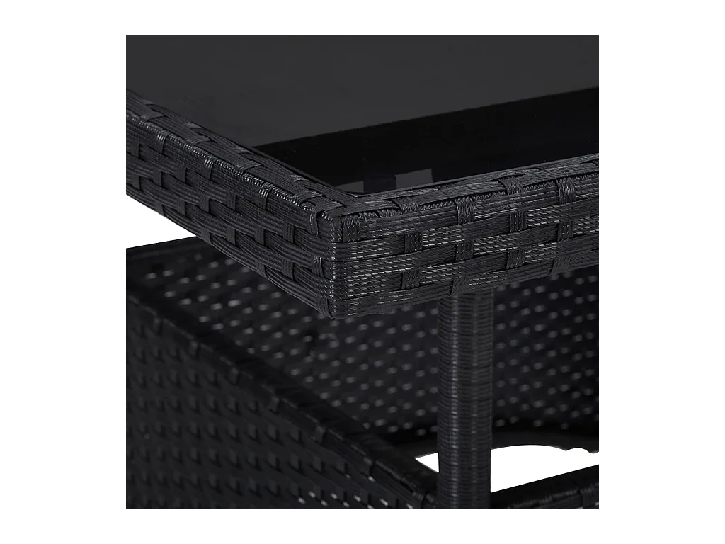 Table à manger d'extérieur Noir Résine tressée et verre