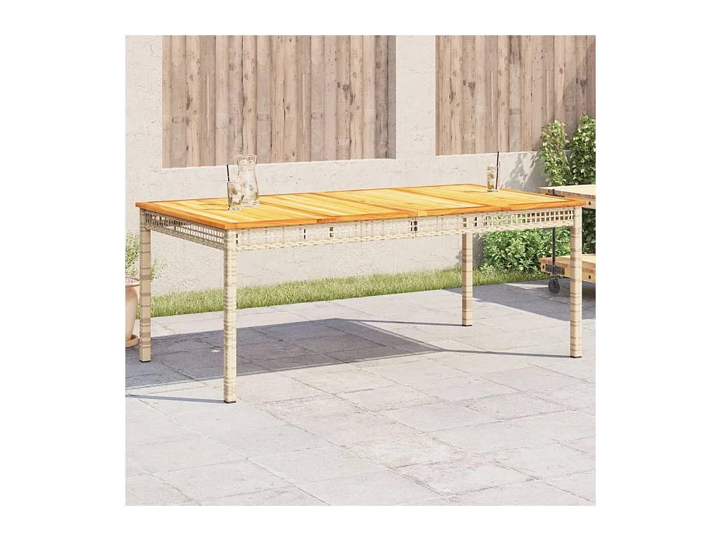 Table de jardin beige 180x90x75 résine tressée et acacia