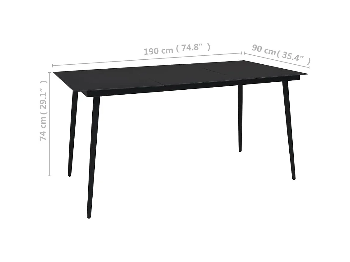 Table à dîner de jardin Noir 190x90x74 Acier et verre 4