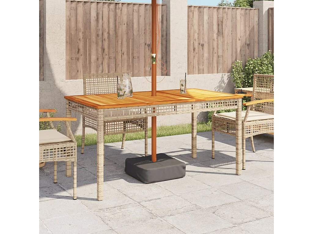 Table de jardin beige 140x80x75 résine tressée et acacia