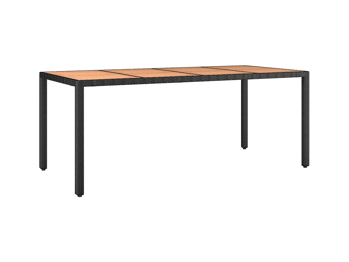 Table de jardin plateau en bois Noir Résine tressée bois massif