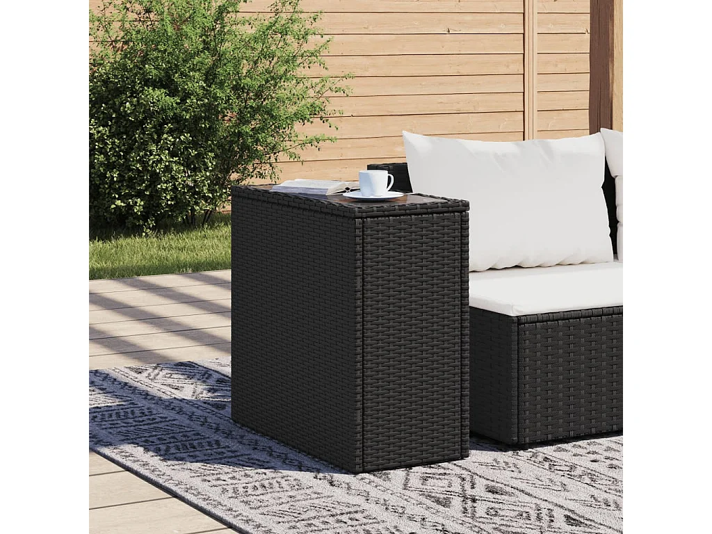 Table d'appoint de jardin avec dessus en verre noir rotin
