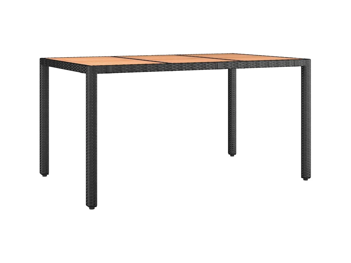 Table de jardin plateau en bois Noir Résine tressée bois massif