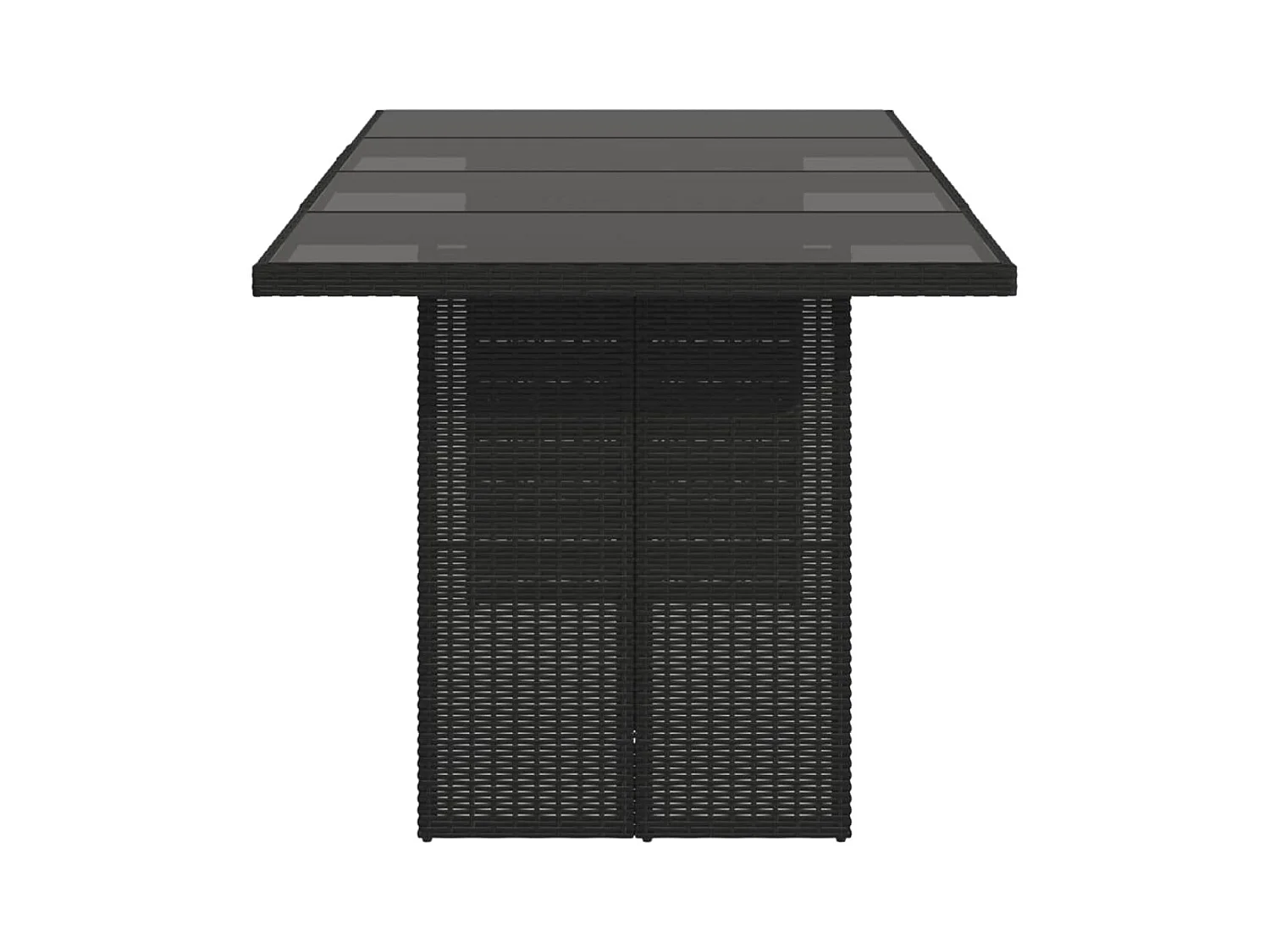Table de jardin dessus en verre noir 190x80x74 résine tressée