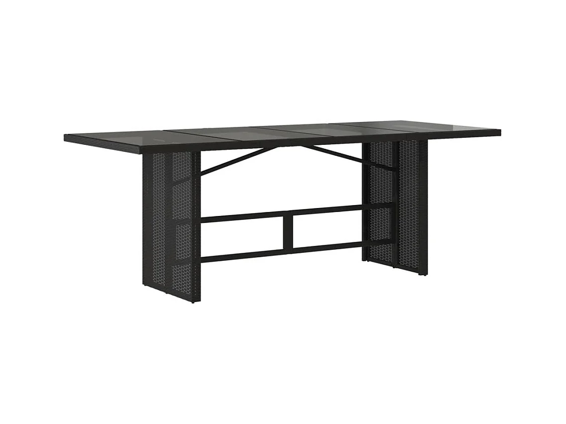 Table de jardin dessus en verre noir 190x80x74 résine tressée