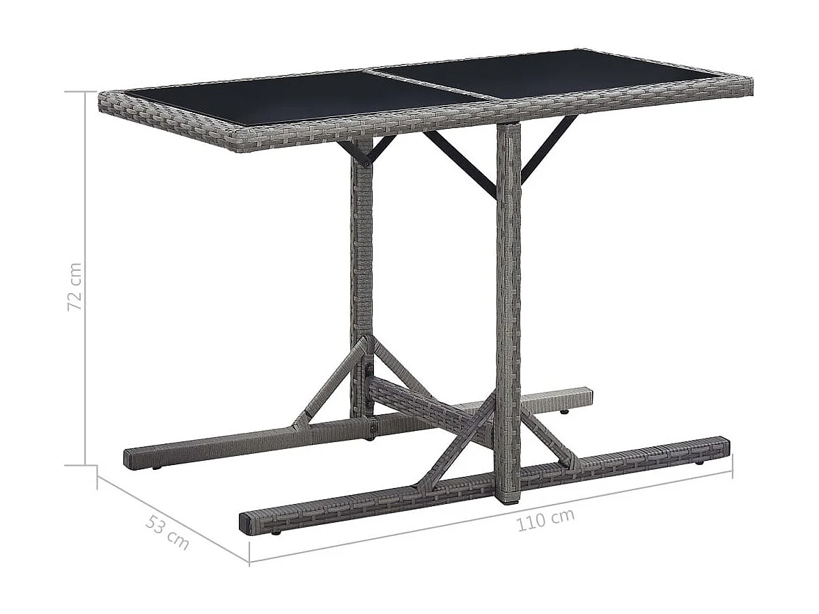 Table de jardin Anthracite 110x53x72 Verre et résine tressée