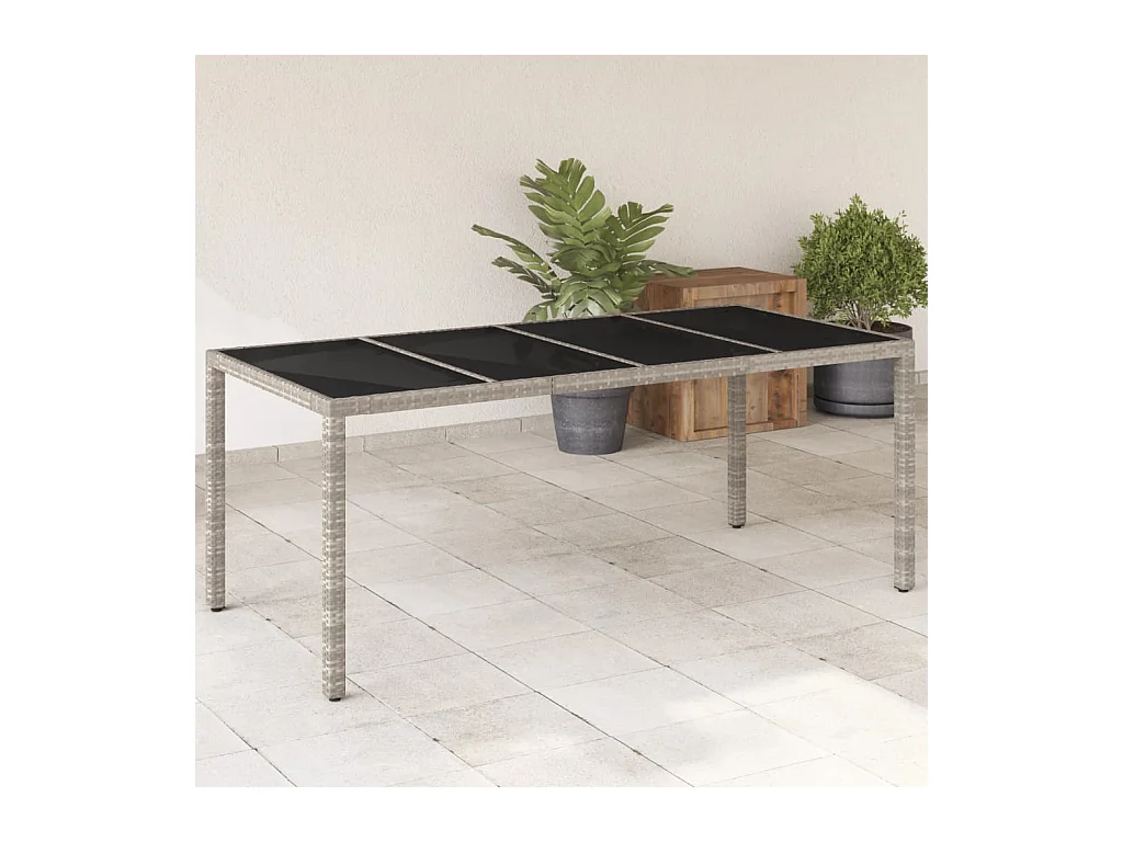 Table de jardin dessus en verre gris clair résine tressée