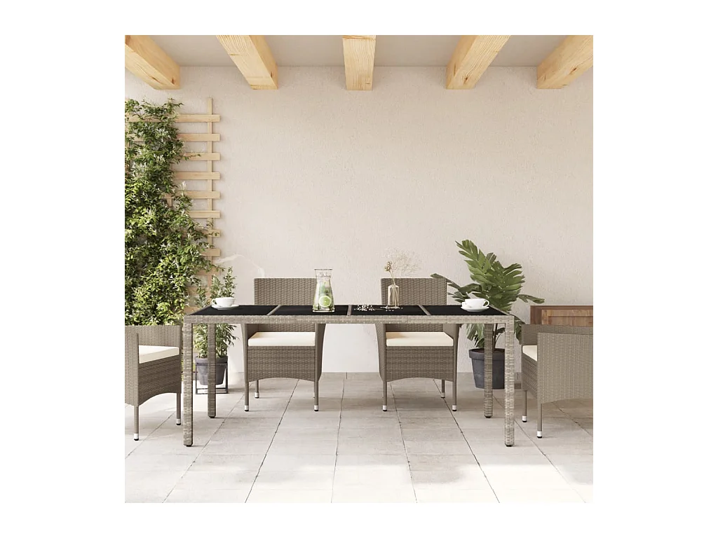 Table de jardin dessus en verre gris clair résine tressée