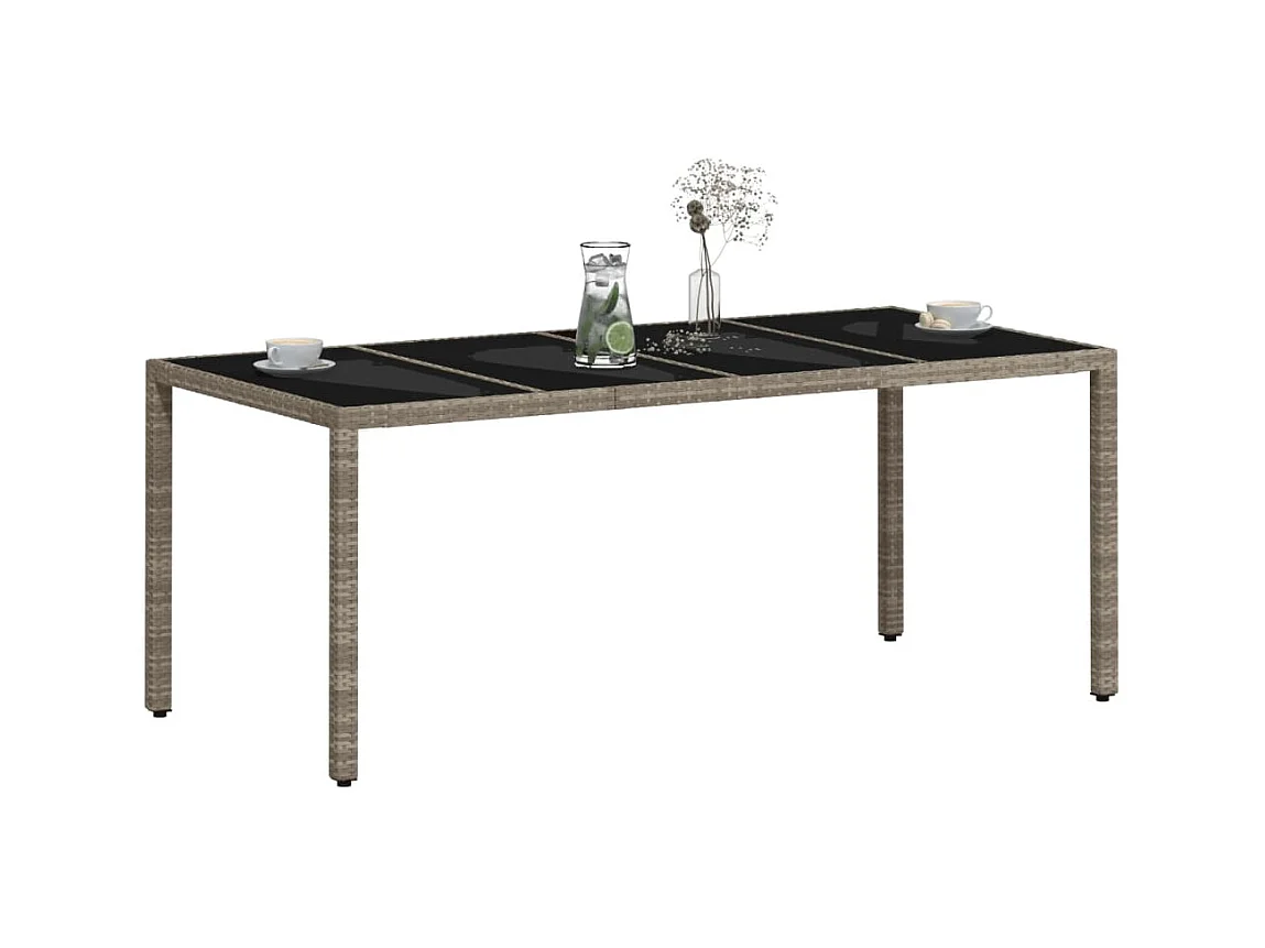 Table de jardin dessus en verre gris clair résine tressée