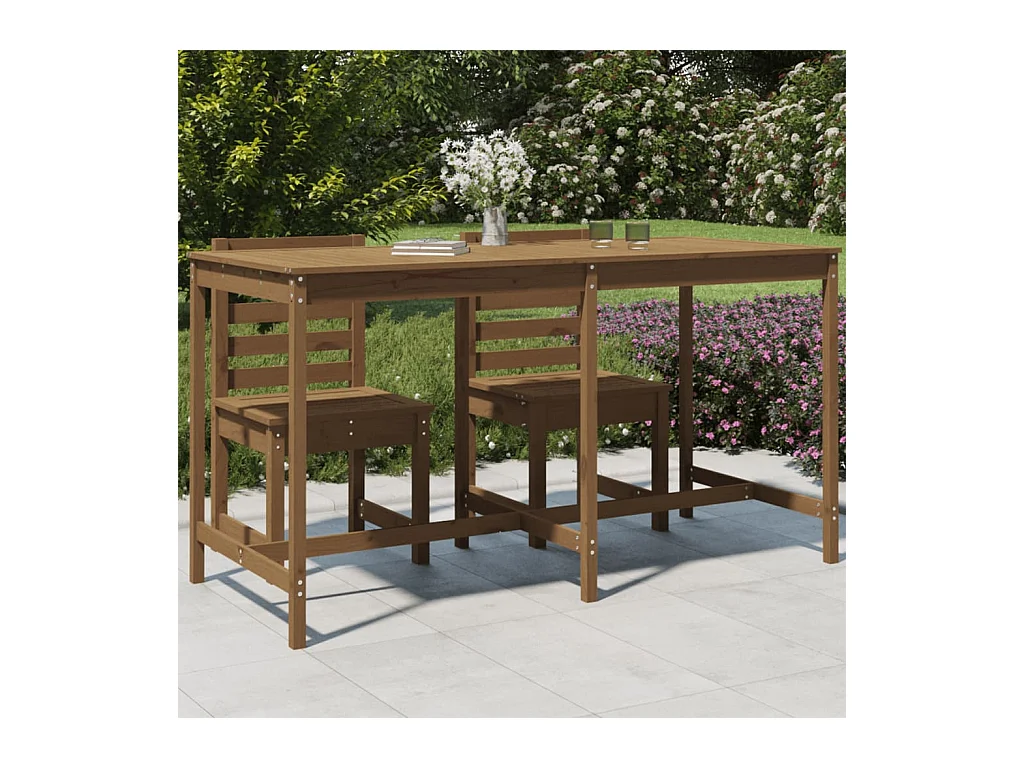 Table de jardin marron miel 203,5x90x110 bois massif de pin
