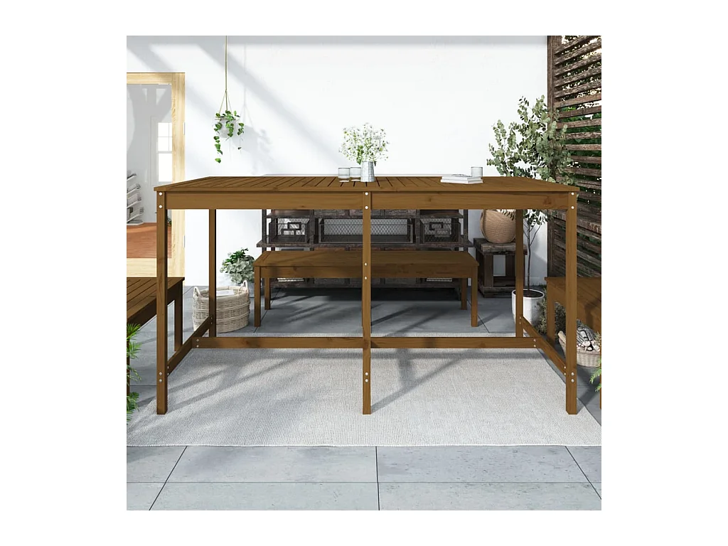Table de jardin marron miel 203,5x90x110 bois massif de pin