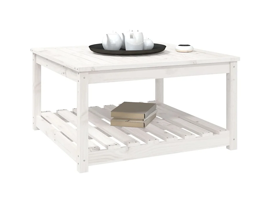 Table de jardin blanc 82,5x82,5x45 bois massif de pin