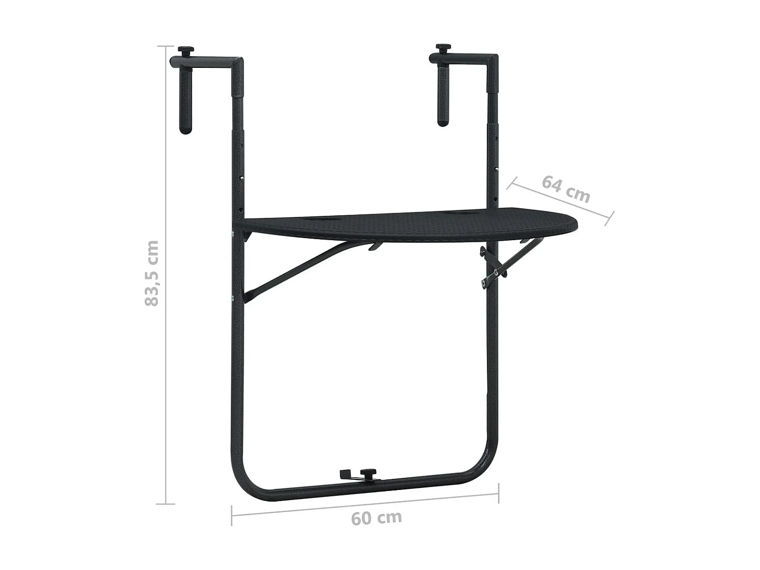 Table de balcon Noir 60x64x83,5 Plastique Aspect de rotin