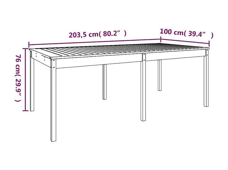 Table de jardin 203,5x100x76 bois massif de pin