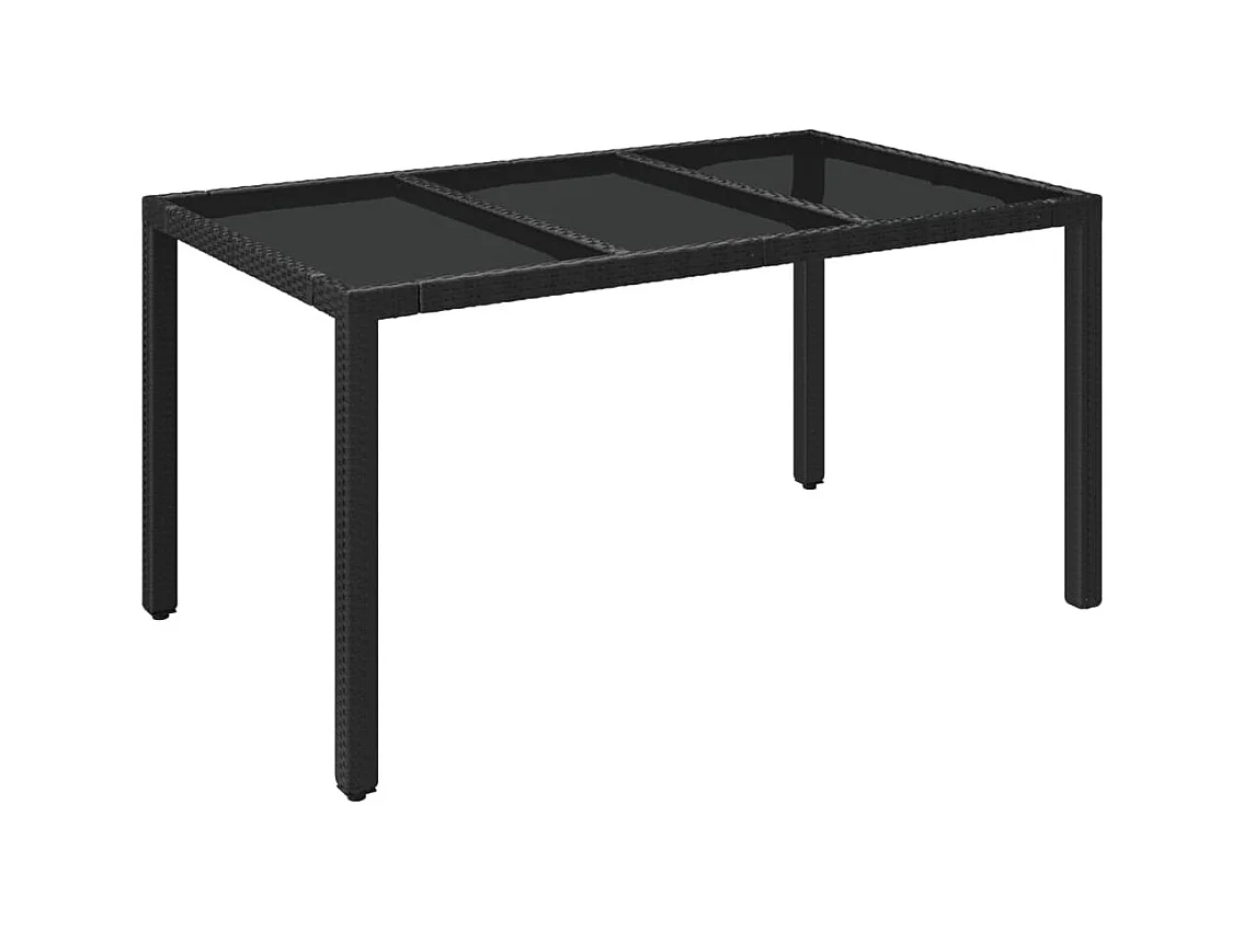 Table de jardin dessus en verre Noir 150x90x75 Résine tressée