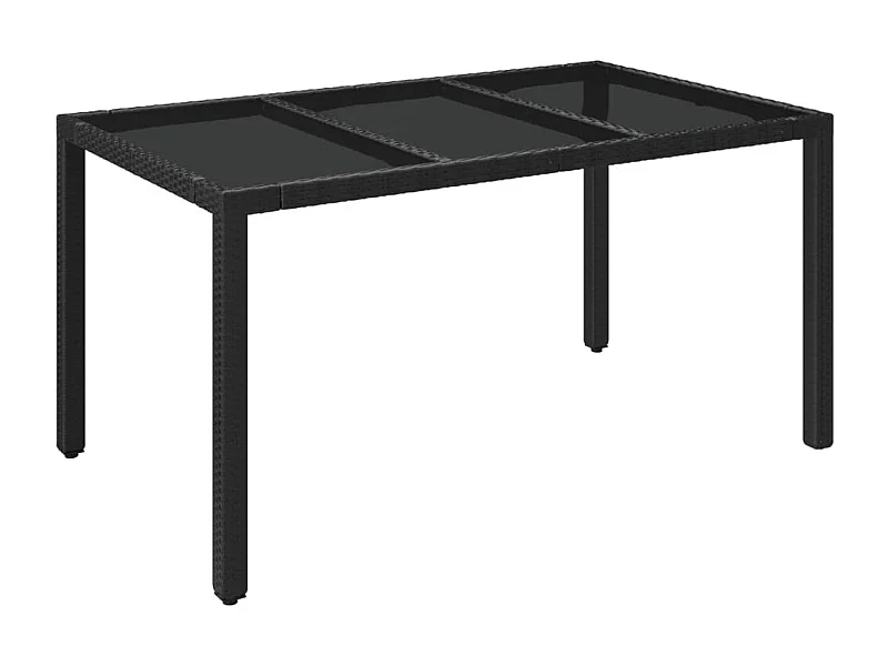 Table de jardin dessus en verre Noir 150x90x75 Résine tressée