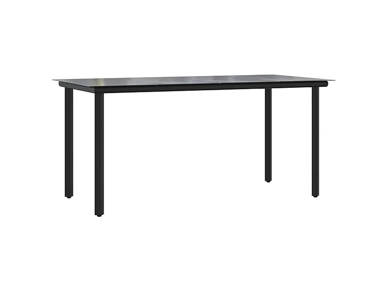 Table à dîner de jardin Noir 160x80x74 Acier et verre trempé
