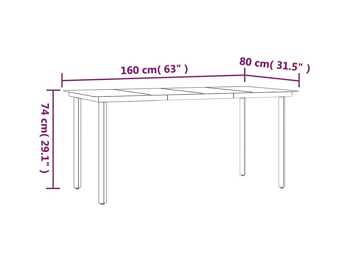 Table à dîner de jardin Noir 160x80x74 Acier et verre trempé