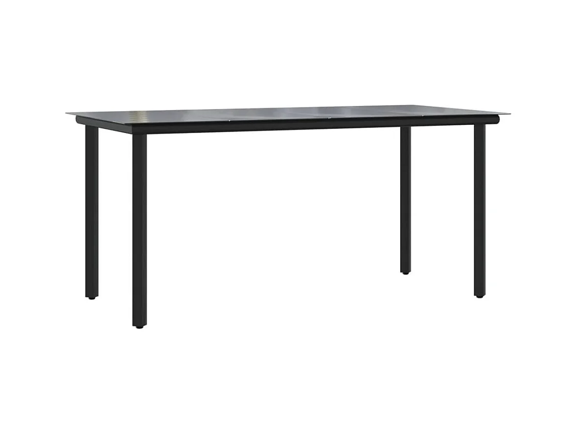 Table à dîner de jardin Noir 160x80x74 Acier et verre trempé