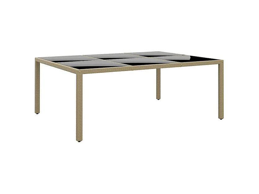 Table de jardin 200x150x75 Verre trempé-résine tressée Beige