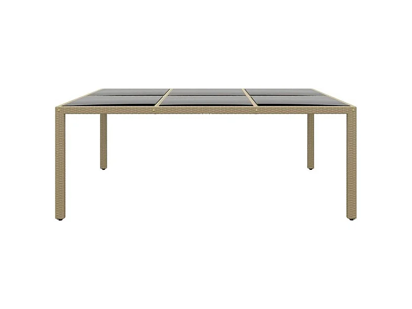 Table de jardin 200x150x75 Verre trempé-résine tressée Beige