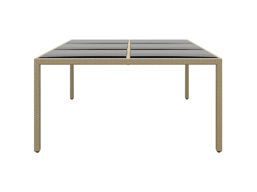 Table de jardin 200x150x75 Verre trempé-résine tressée Beige