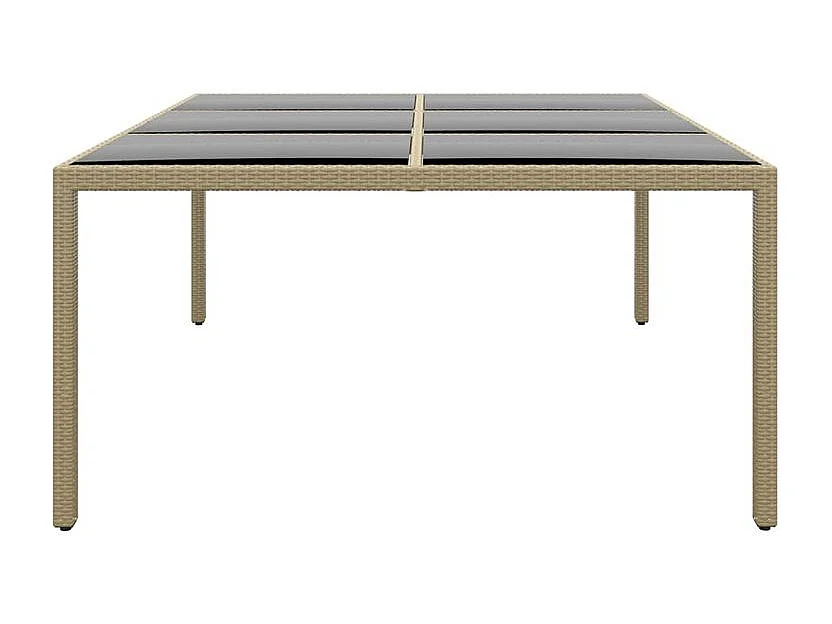 Table de jardin 200x150x75 Verre trempé-résine tressée Beige