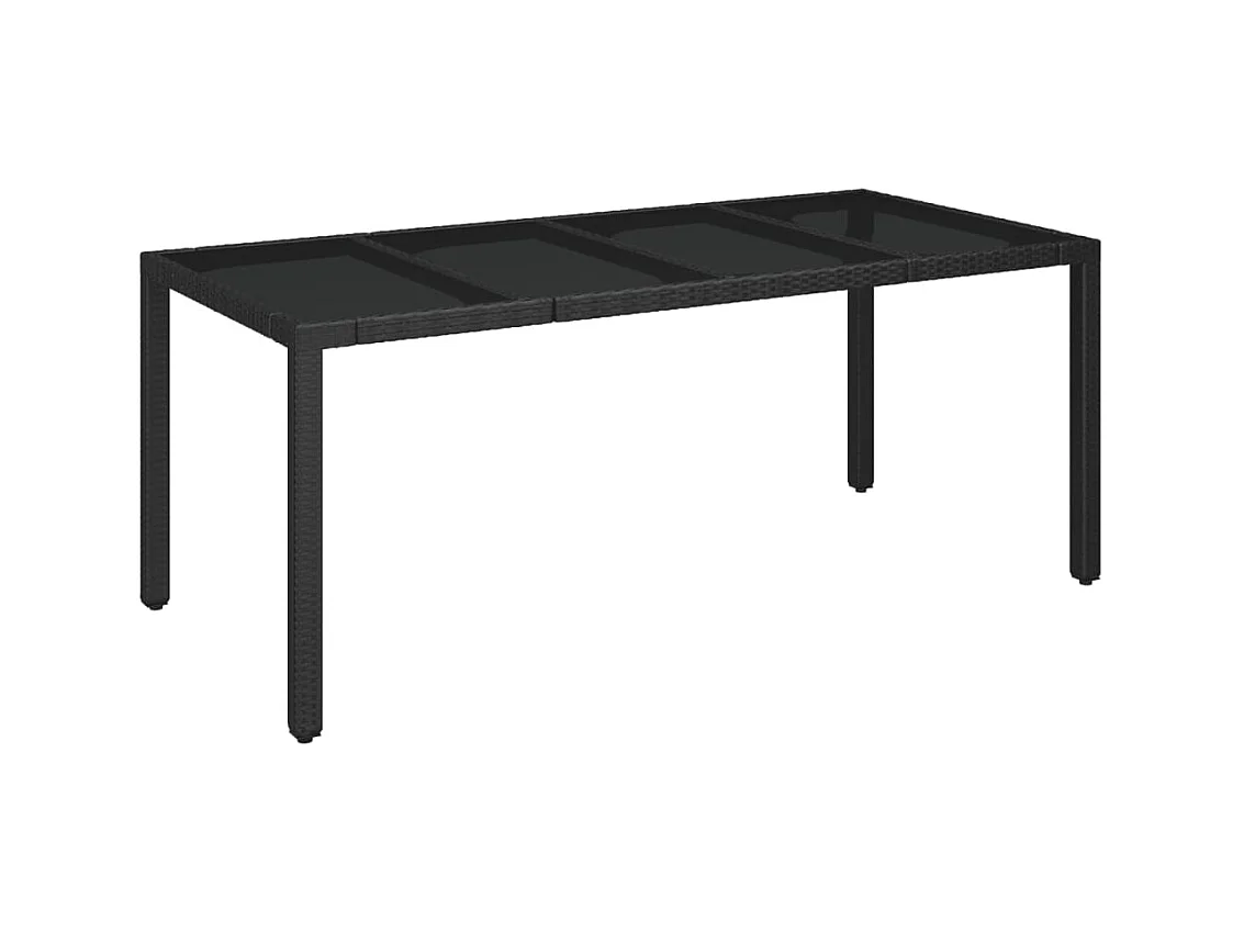 Table de jardin dessus en verre Noir 190x90x75 Résine tressée
