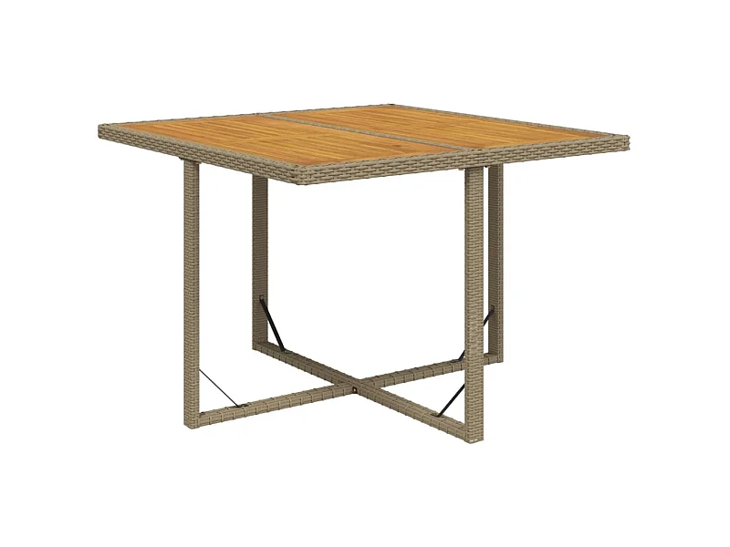 Table de jardin Beige 109x107x74 Résine tressée bois massif