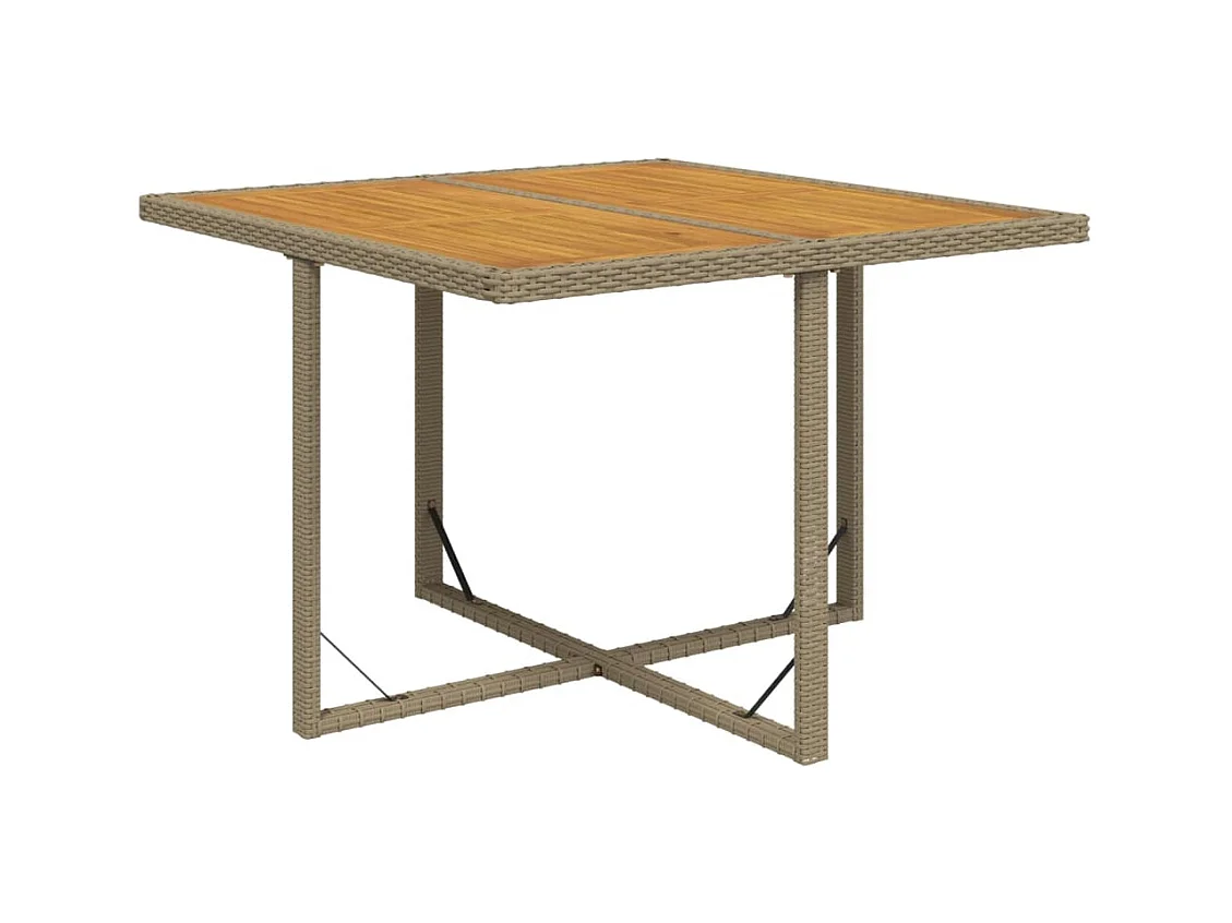 Table de jardin Beige 109x107x74 Résine tressée bois massif