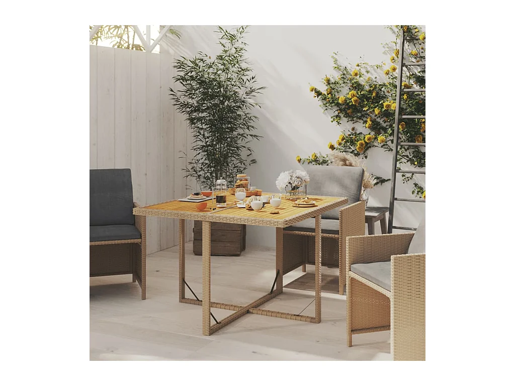 Table de jardin Beige 109x107x74 Résine tressée bois massif