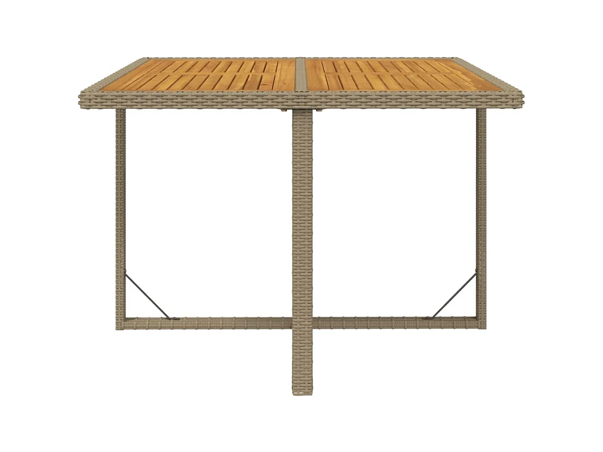 Table de jardin Beige 109x107x74 Résine tressée bois massif