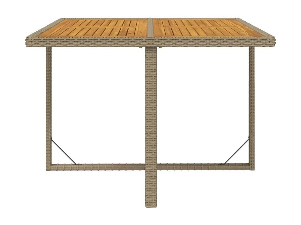 Table de jardin Beige 109x107x74 Résine tressée bois massif