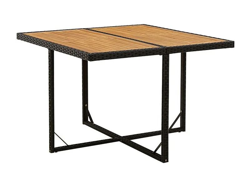 Table de jardin Noir 109x107x74 Résine tressée bois massif