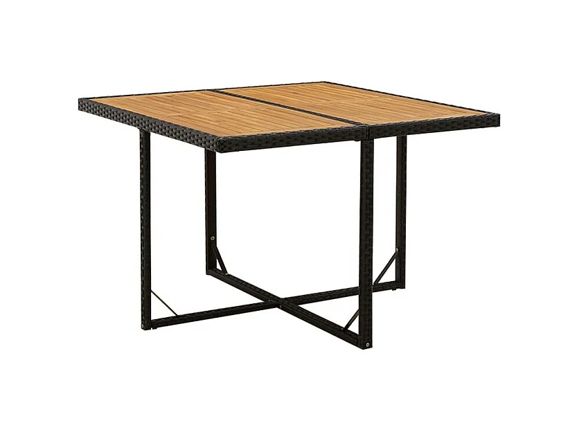 Table de jardin Noir 109x107x74 Résine tressée bois massif