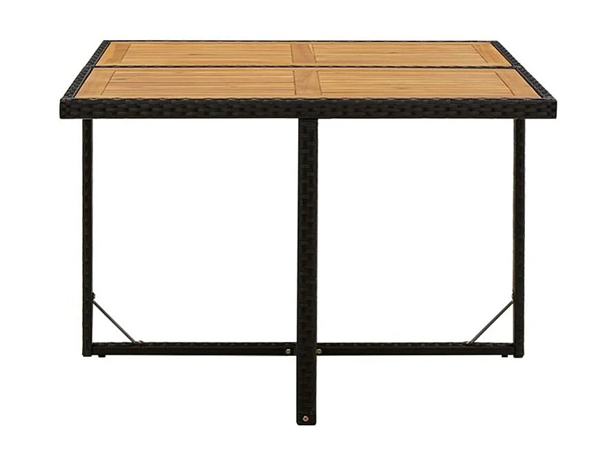 Table de jardin Noir 109x107x74 Résine tressée bois massif