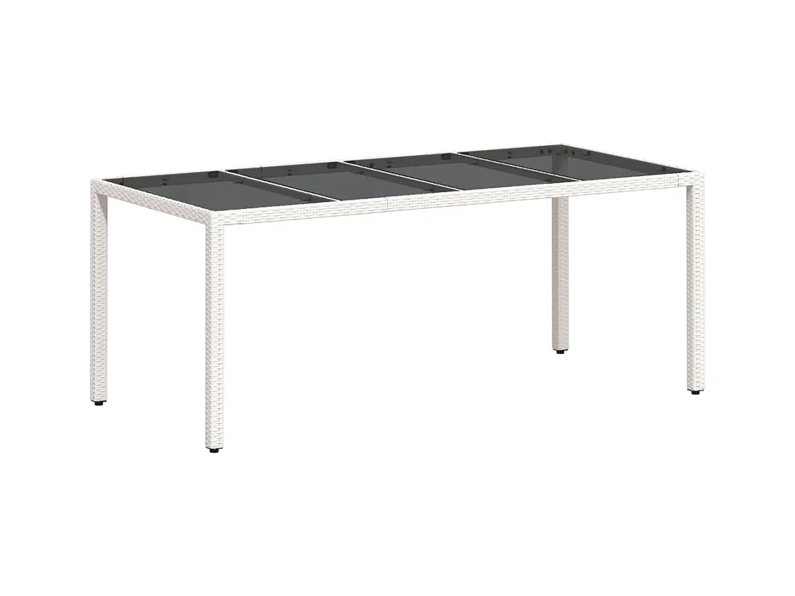 Table de jardin avec dessus en verre blanc résine tressée