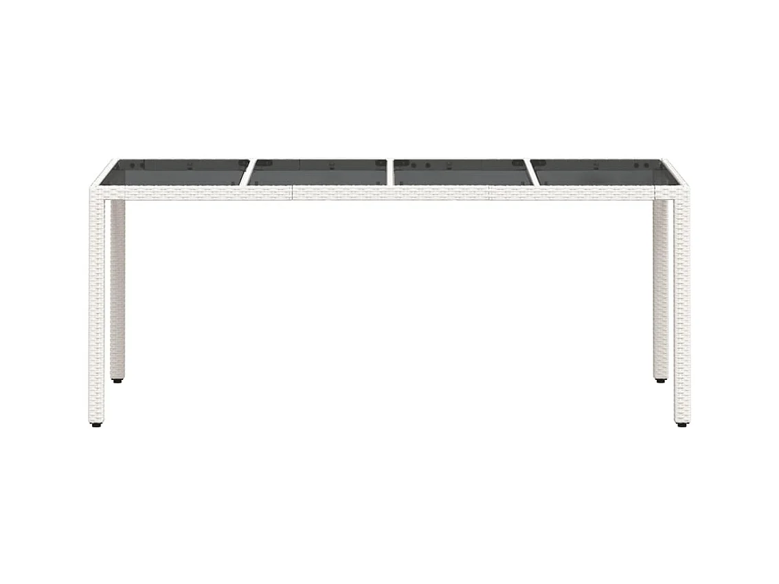 Table de jardin avec dessus en verre blanc résine tressée