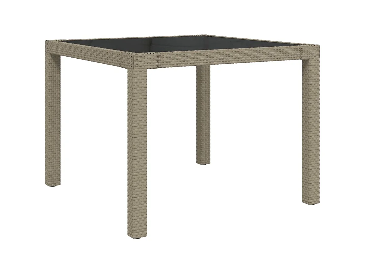 Table de jardin 90x90x75 Verre trempé et résine tressée Beige