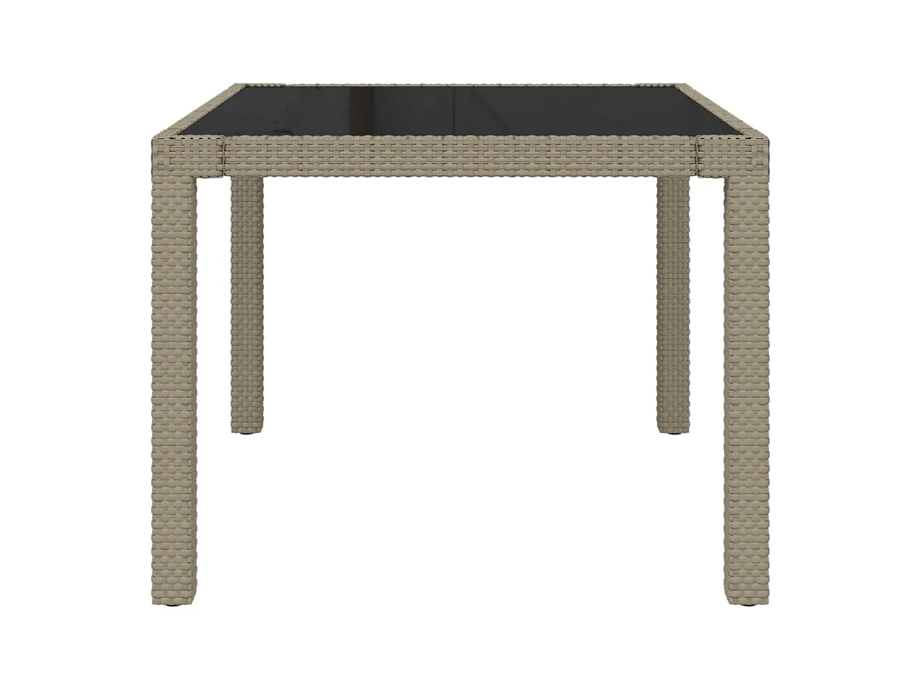 Table de jardin 90x90x75 Verre trempé et résine tressée Beige