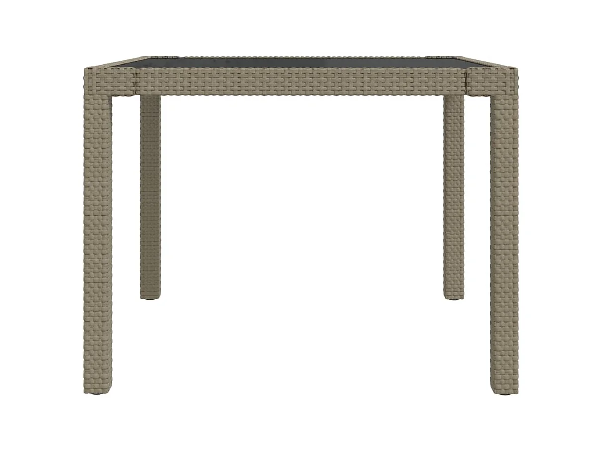 Table de jardin 90x90x75 Verre trempé et résine tressée Beige