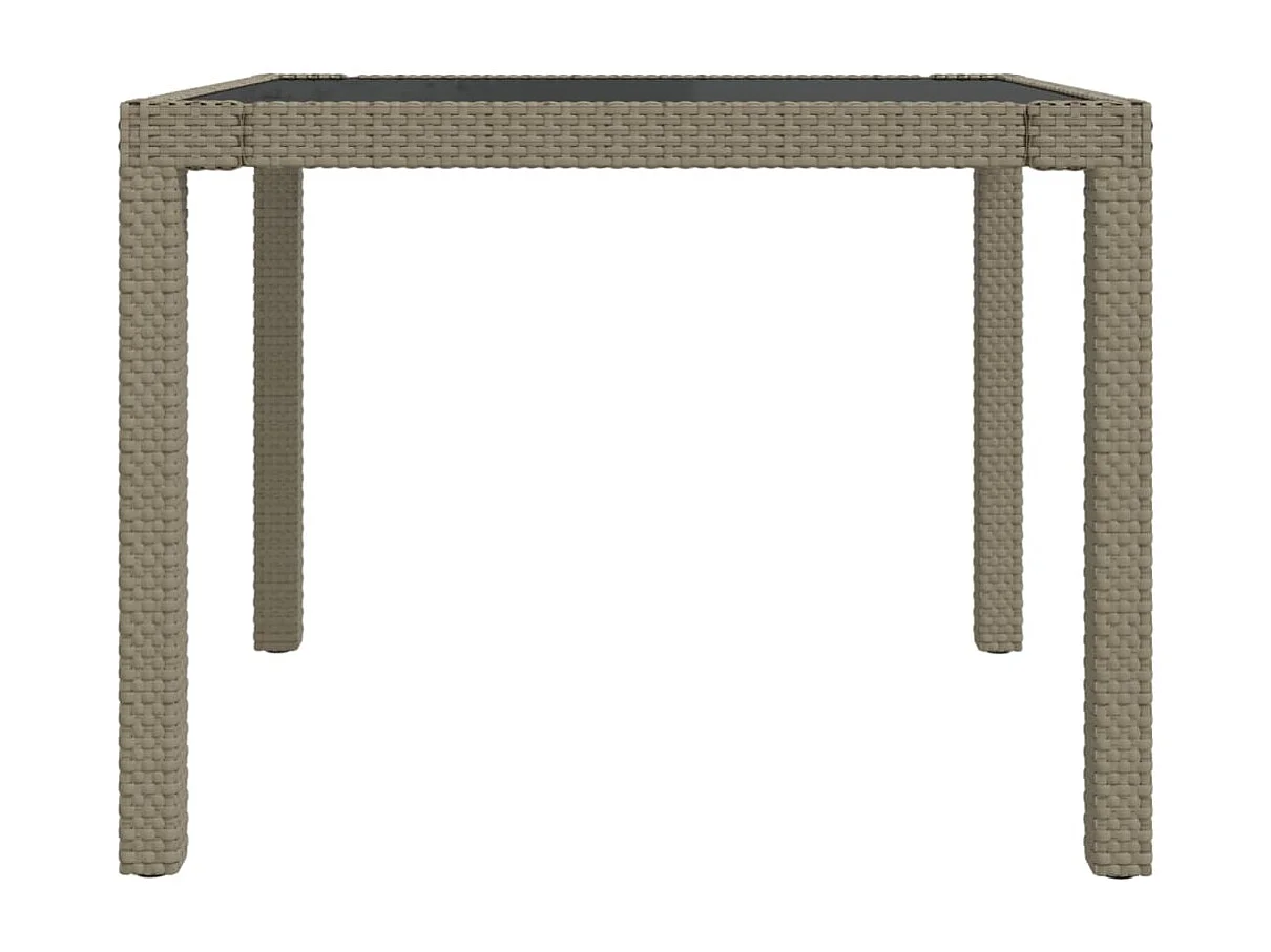 Table de jardin 90x90x75 Verre trempé et résine tressée Beige